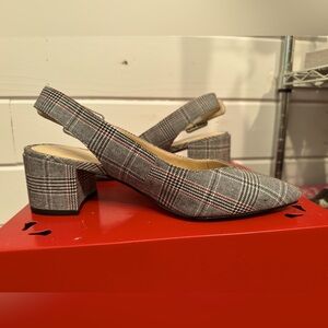 Pure Navy plaid black heels